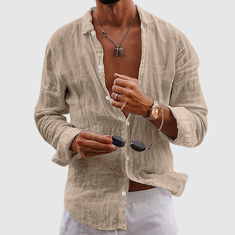 Open-Collar Linen Shirt