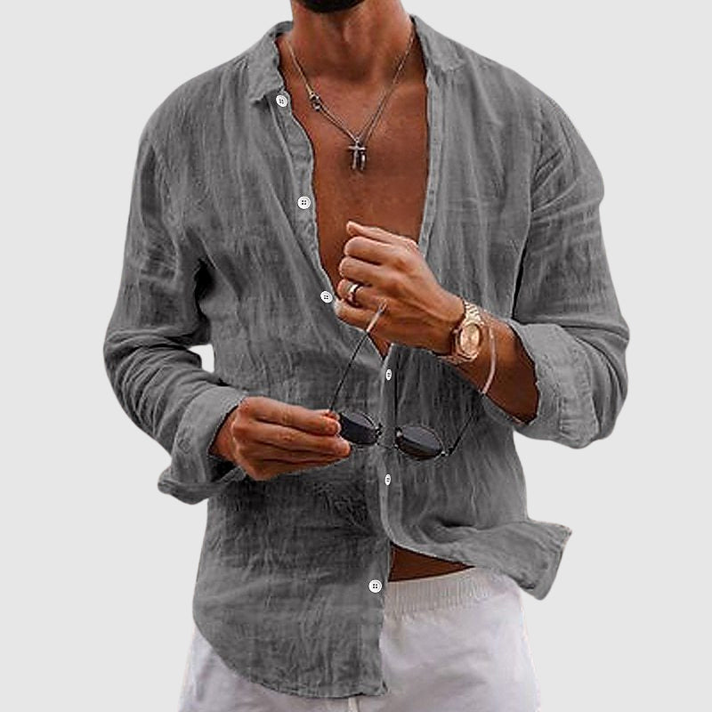 Open-Collar Linen Shirt