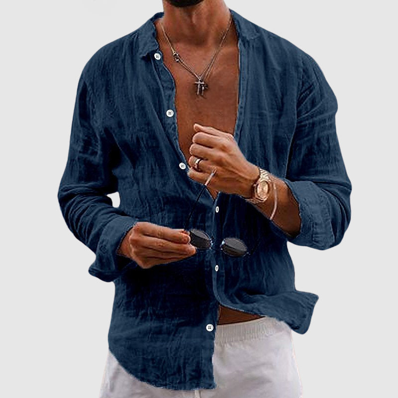 Open-Collar Linen Shirt