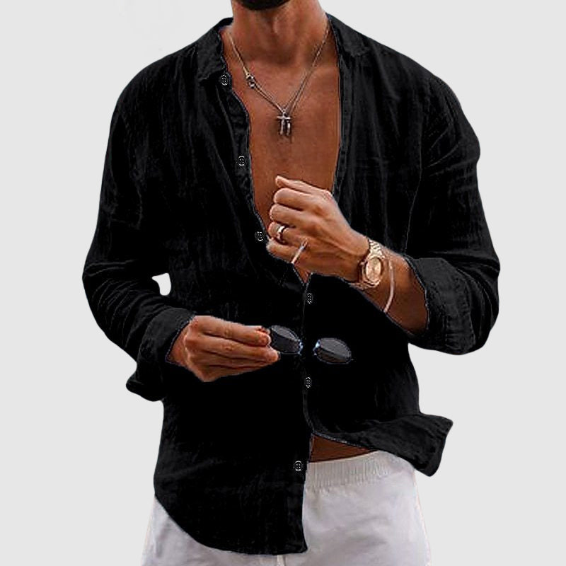 Open-Collar Linen Shirt