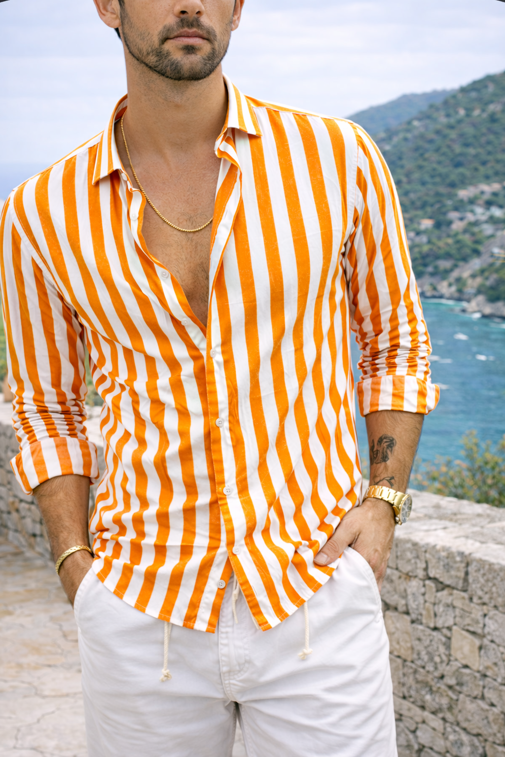 Vertical Stripe Button-Down Shirt
