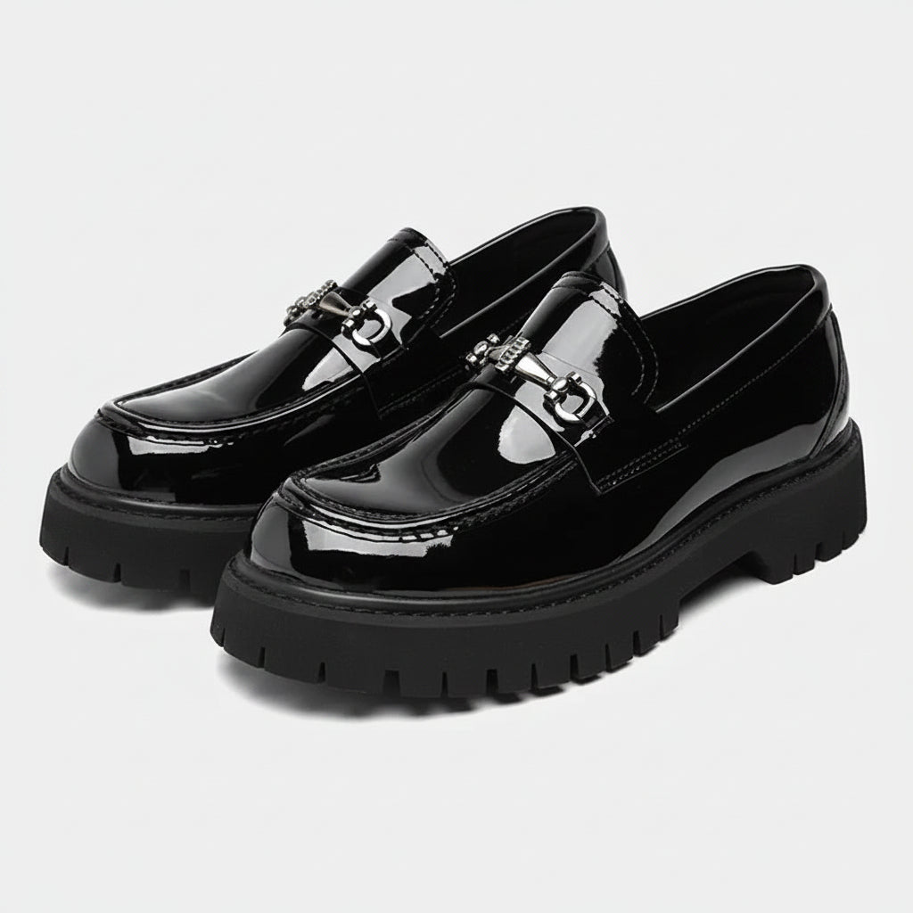 Men's Leather Platform Buckle Loafers - Secranzo