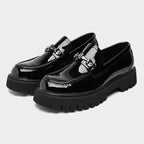 Men's Leather Platform Buckle Loafers - Secranzo
