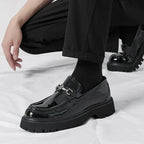 Men's Leather Platform Buckle Loafers - Secranzo