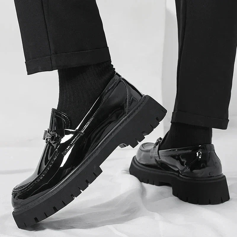 Men's Leather Platform Buckle Loafers - Secranzo