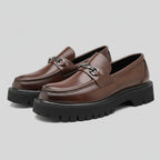 Men's Leather Platform Buckle Loafers - Secranzo