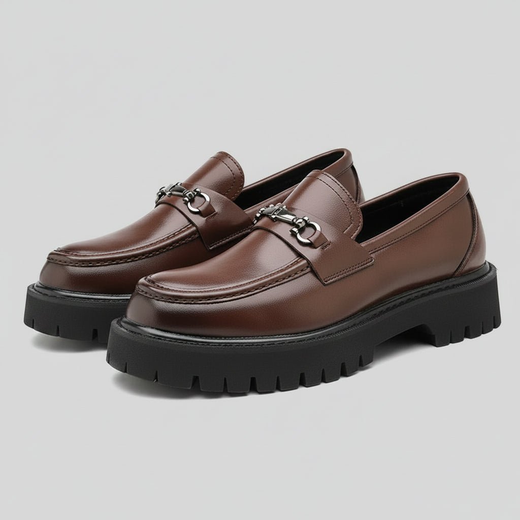 Men's Leather Platform Buckle Loafers - Secranzo