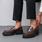 Men's Leather Platform Buckle Loafers - Secranzo