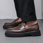 Men's Leather Platform Buckle Loafers - Secranzo