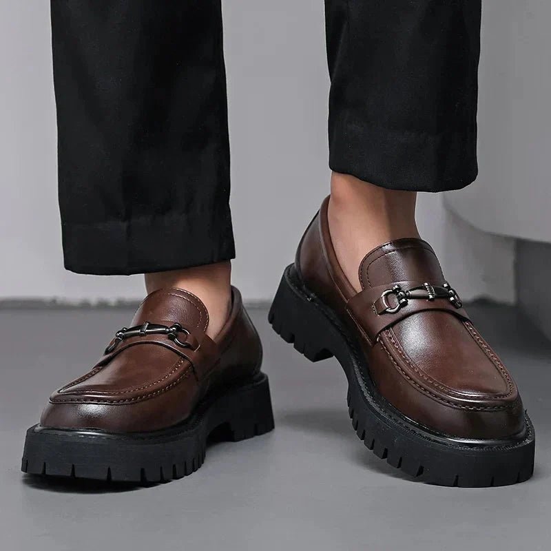 Men's Leather Platform Buckle Loafers - Secranzo