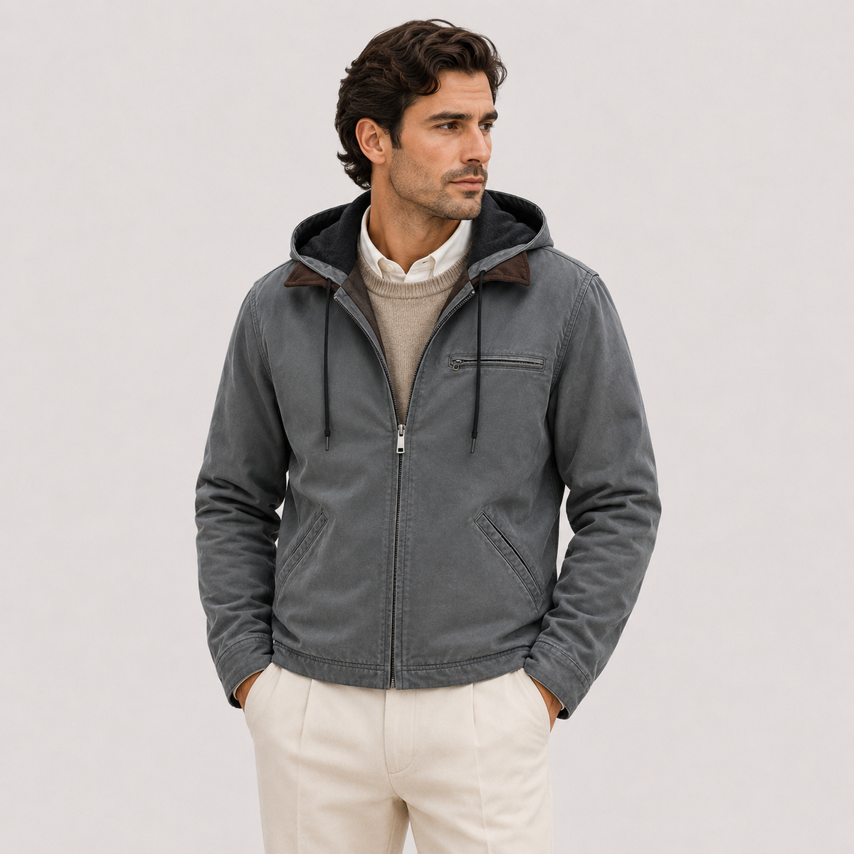 Fleece-Lined Hooded Jacket