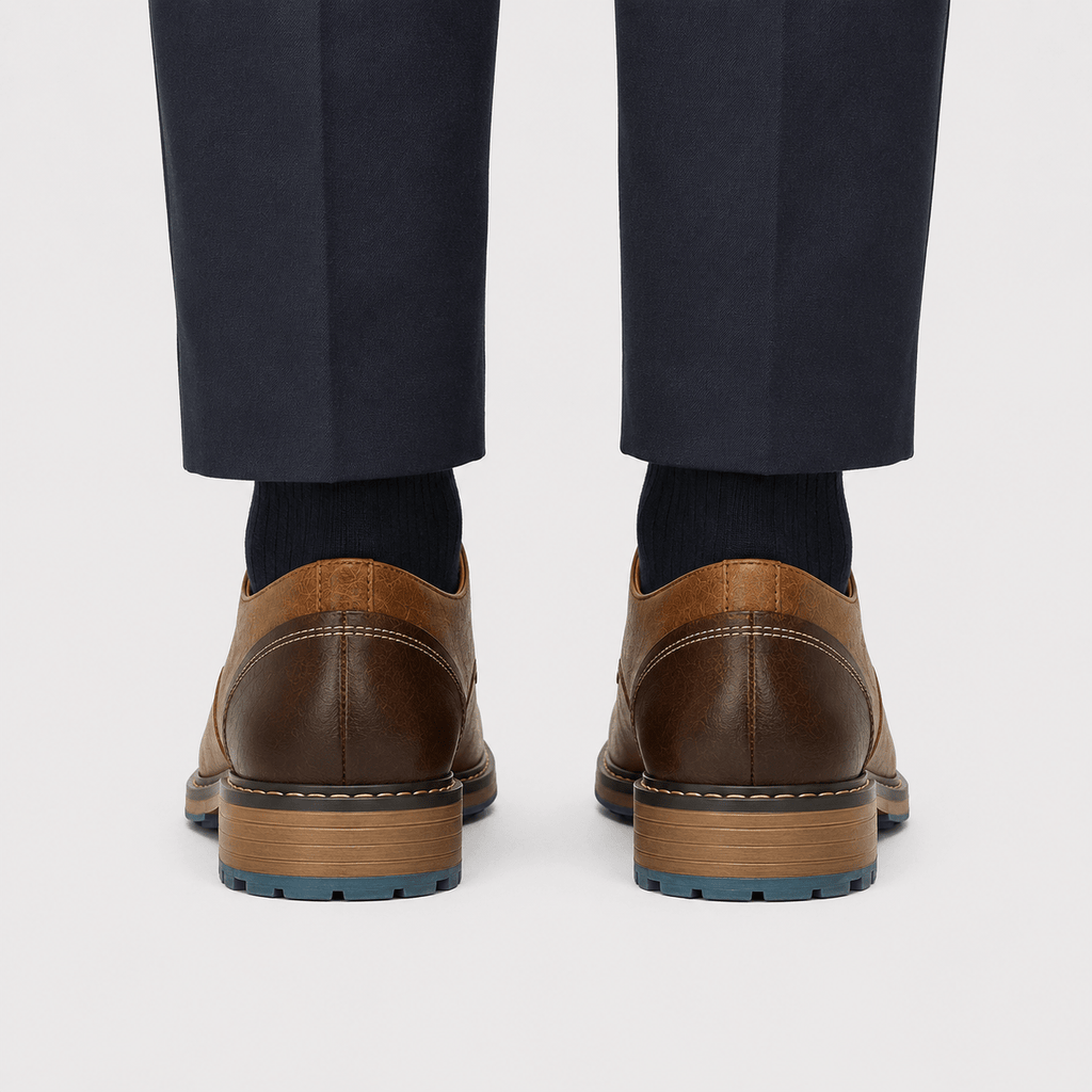 Men's Leather Look Cap Toe Derby Shoes - Secranzo