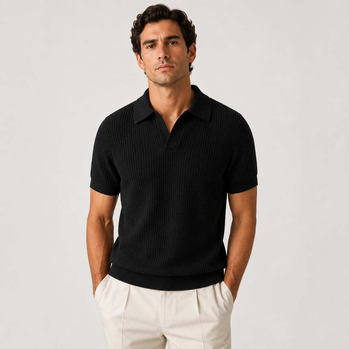 Textured Knit Polo Shirt