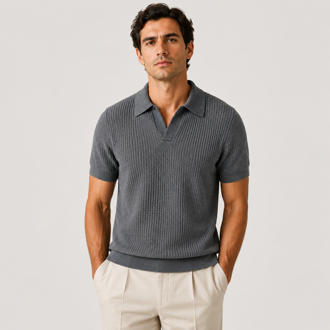 Textured Knit Polo Shirt