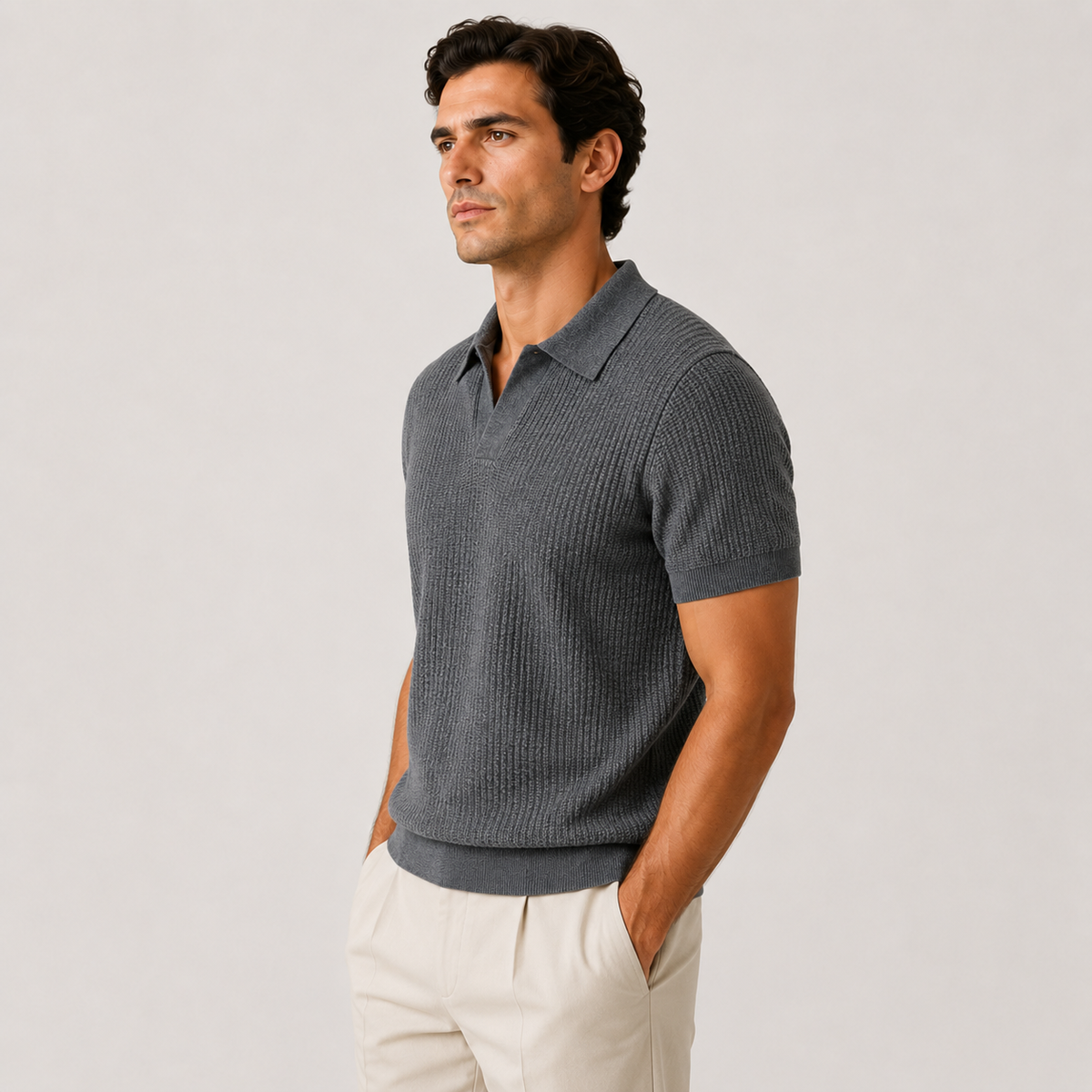 Textured Knit Polo Shirt