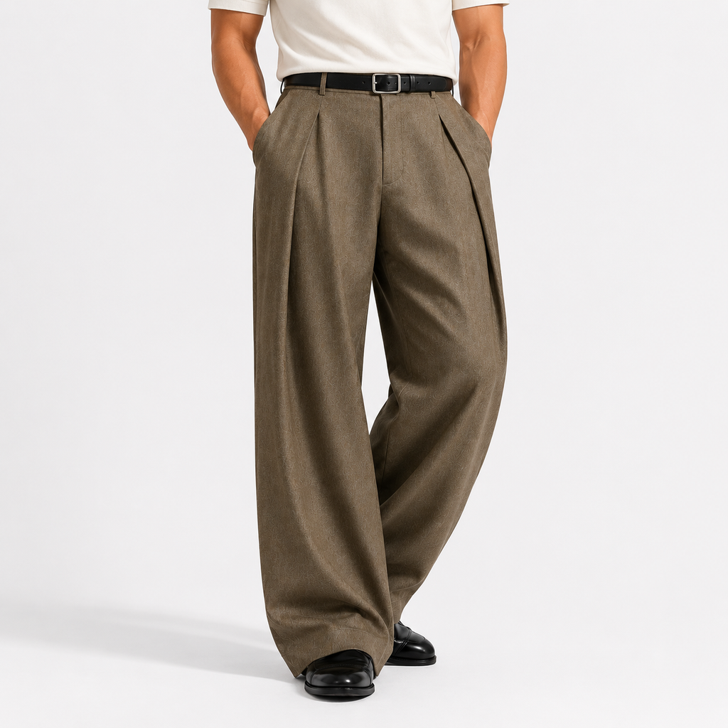 Wide-Leg Pleated Trousers