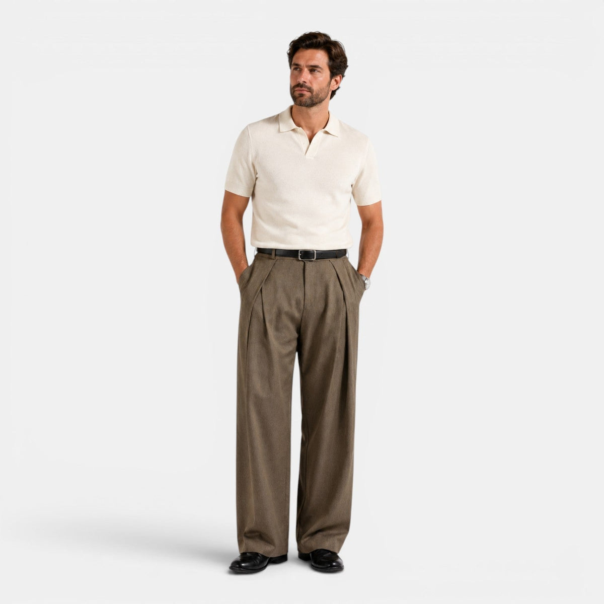 Wide-Leg Pleated Trousers