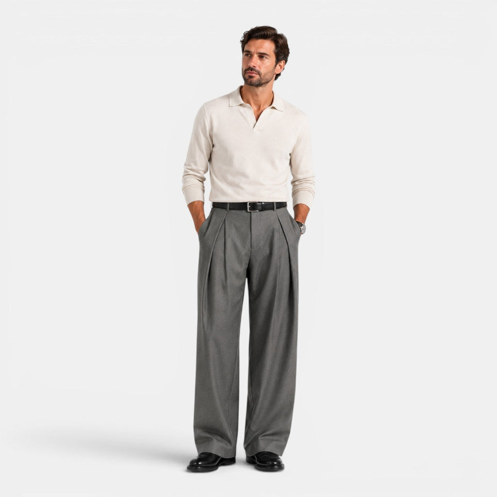 Wide-Leg Pleated Trousers