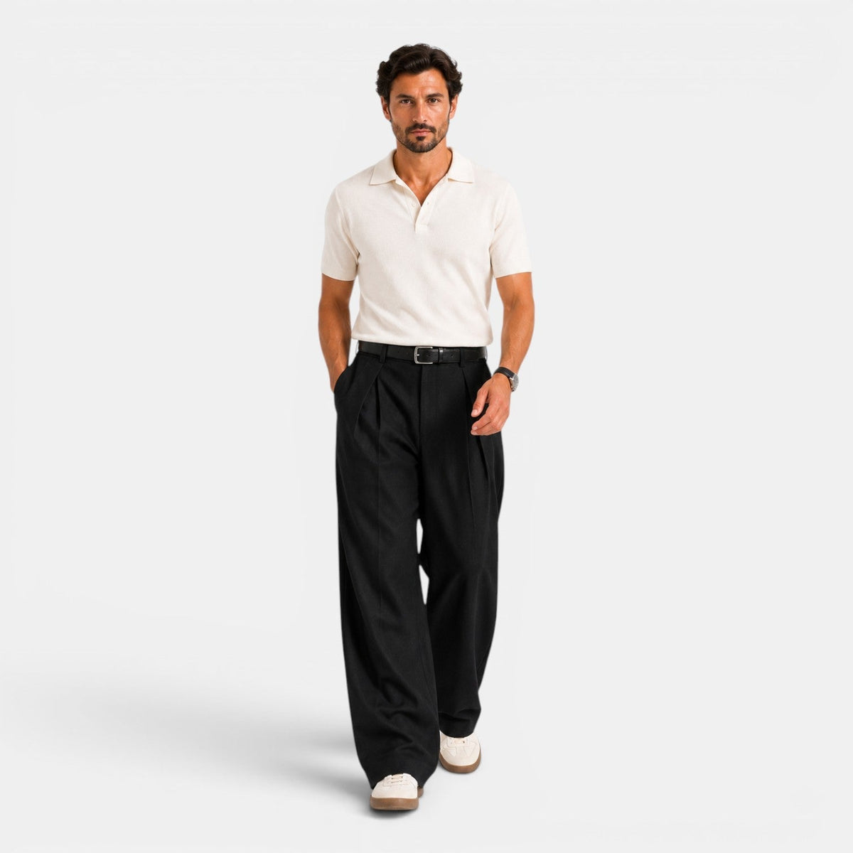 Wide-Leg Pleated Trousers