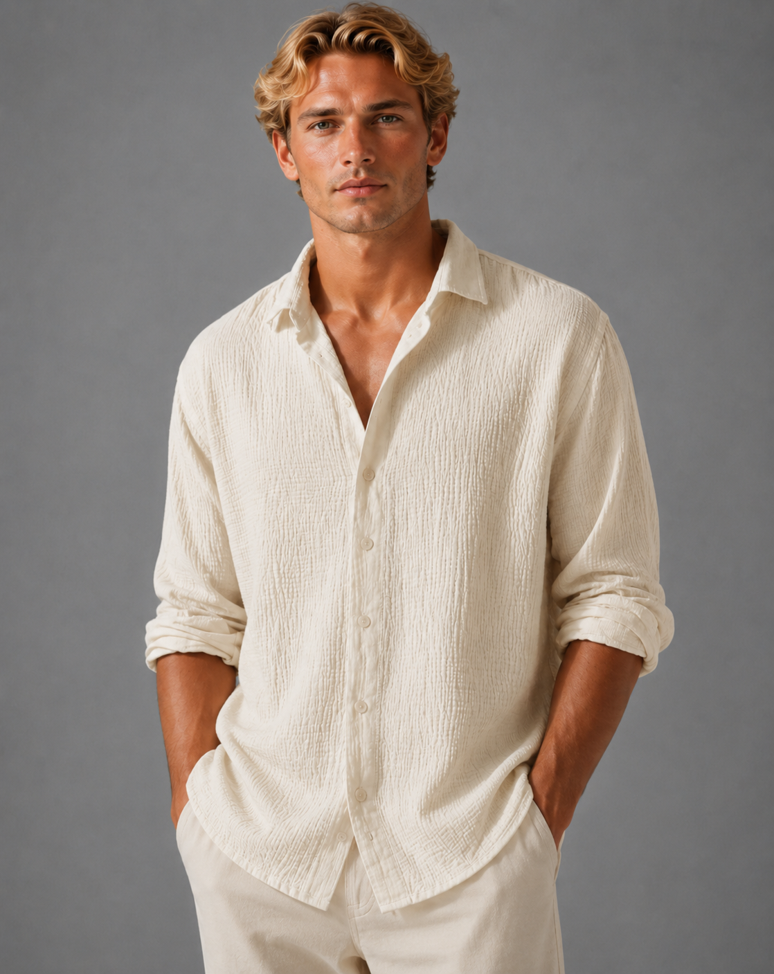 Textured Button-Up Summer Shirt