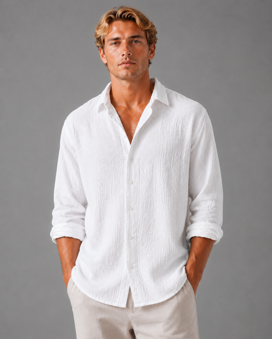Textured Button-Up Summer Shirt