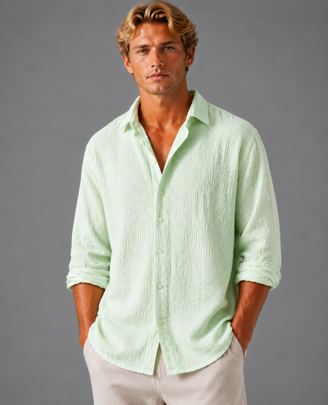 Textured Button-Up Summer Shirt