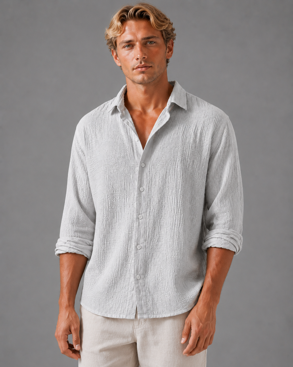 Textured Button-Up Summer Shirt