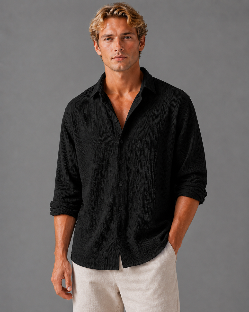 Textured Button-Up Summer Shirt