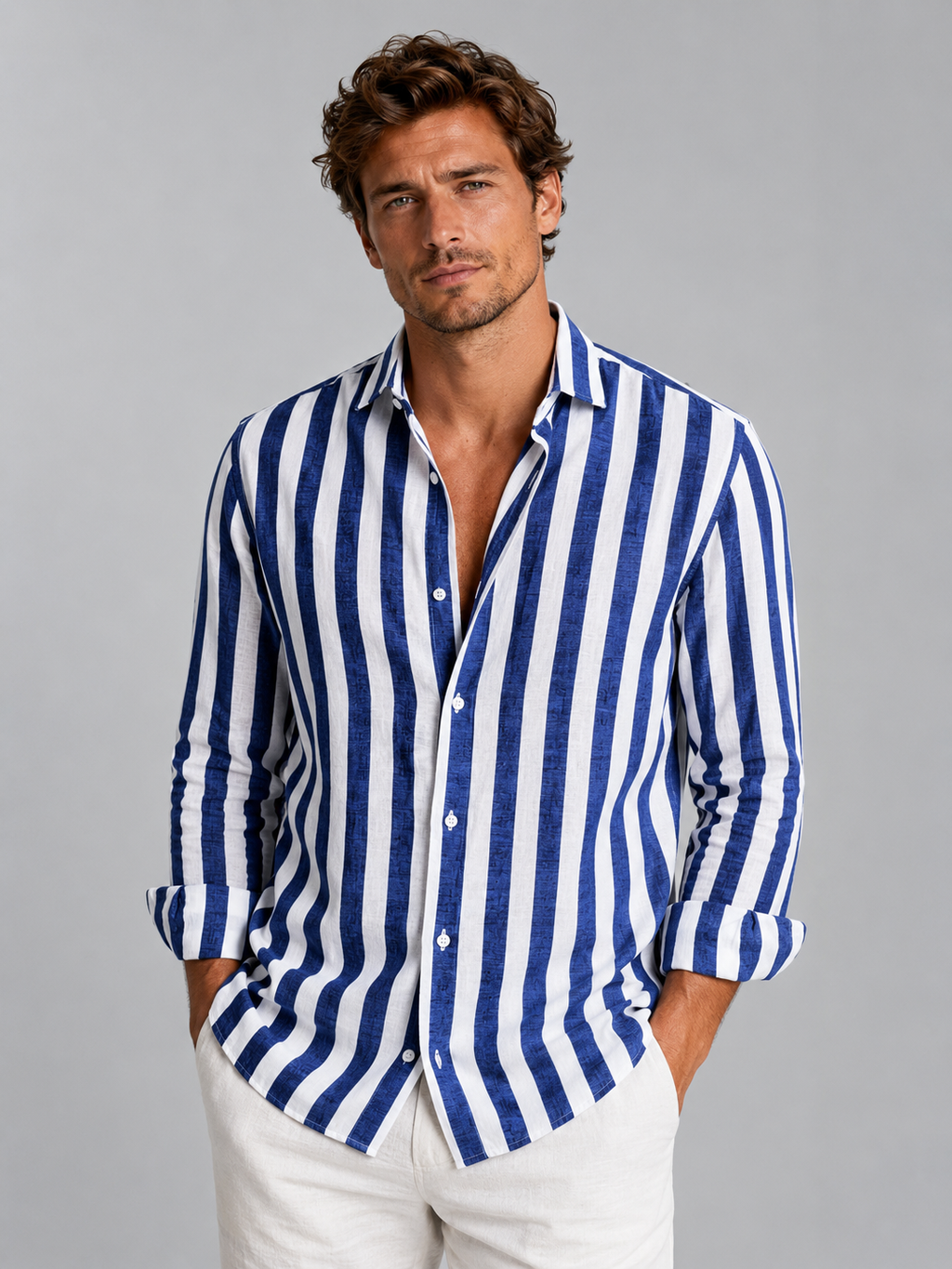 Striped Linen-Look Summer Shirt
