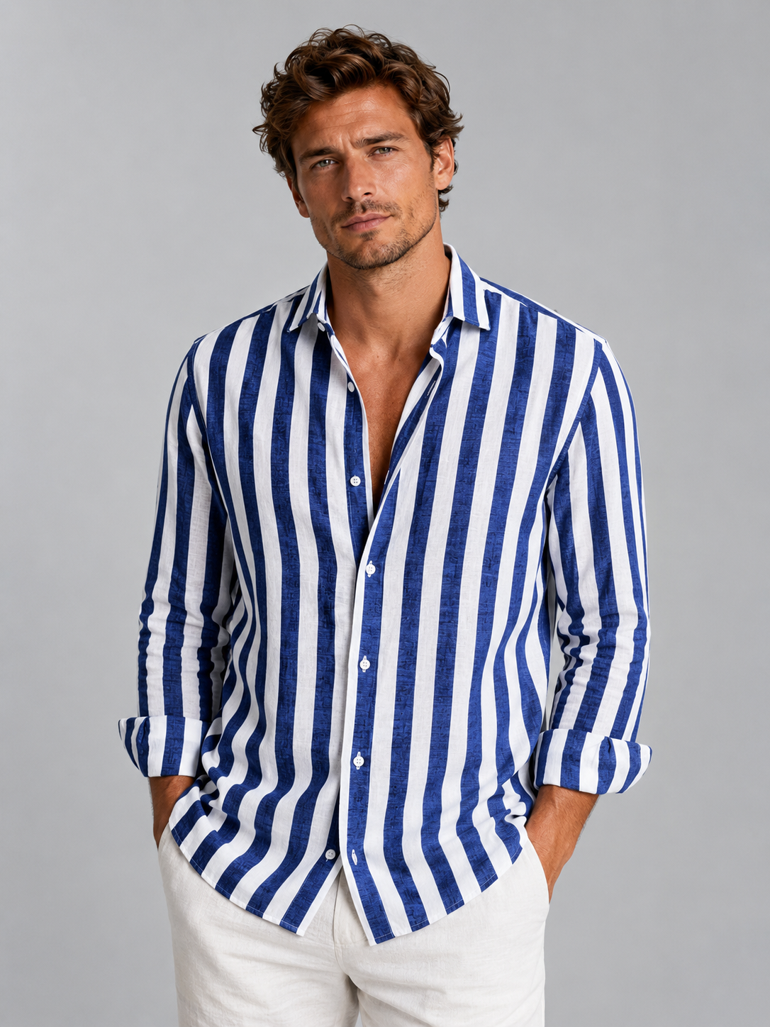 Striped Linen-Look Summer Shirt