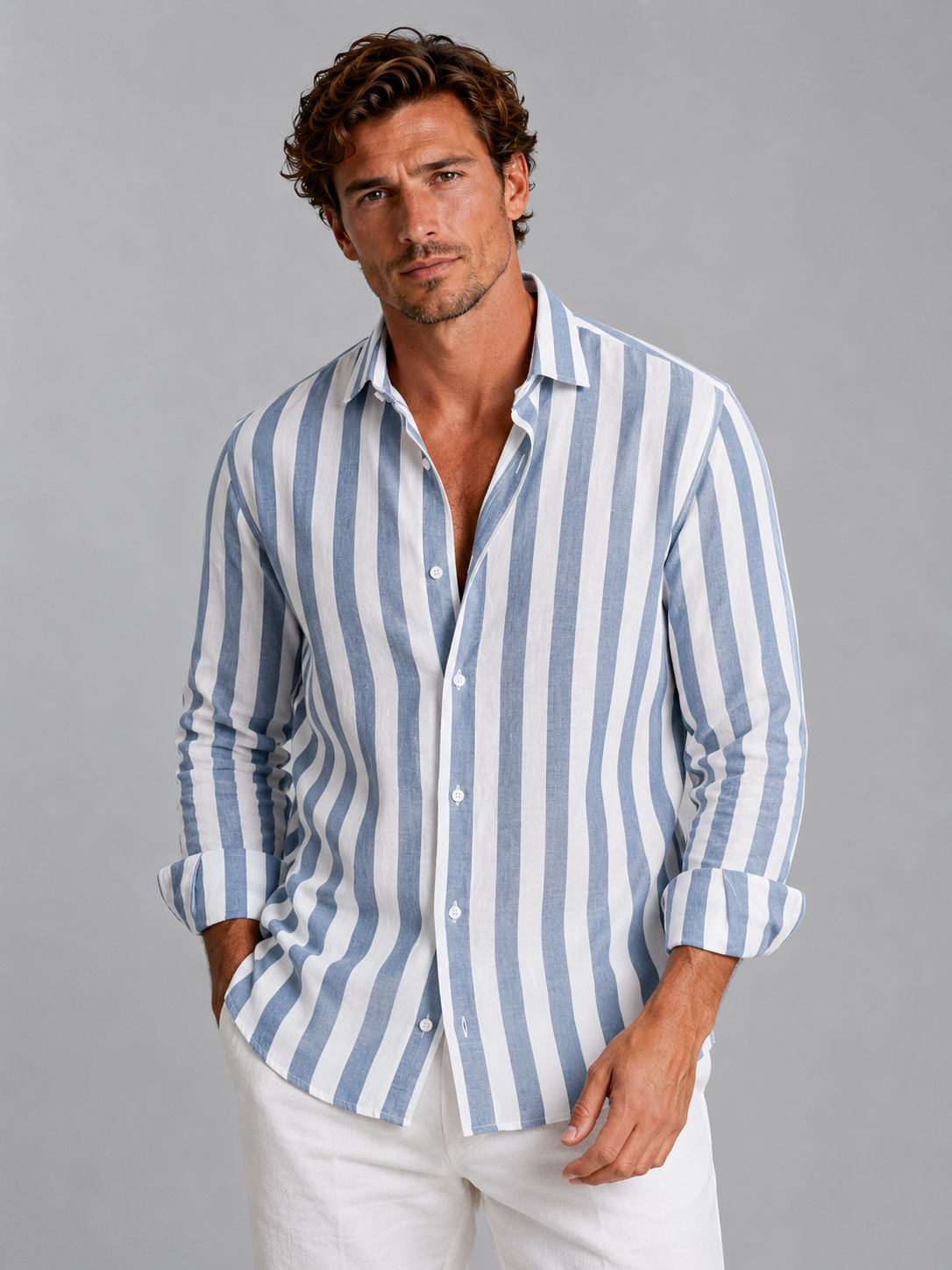 Striped Linen-Look Summer Shirt