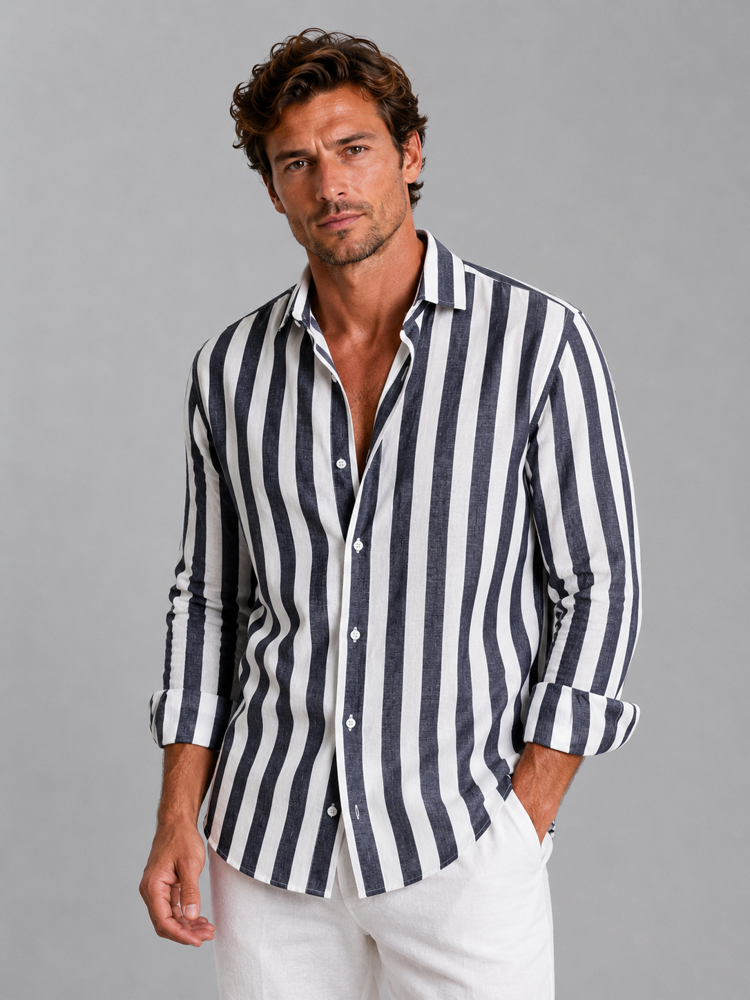 Striped Linen-Look Summer Shirt