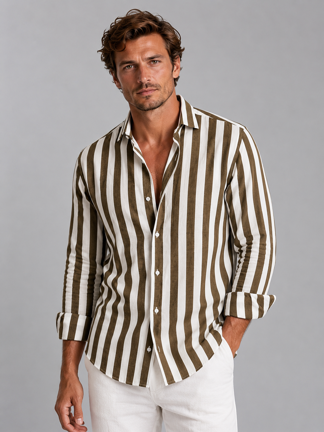 Striped Linen-Look Summer Shirt