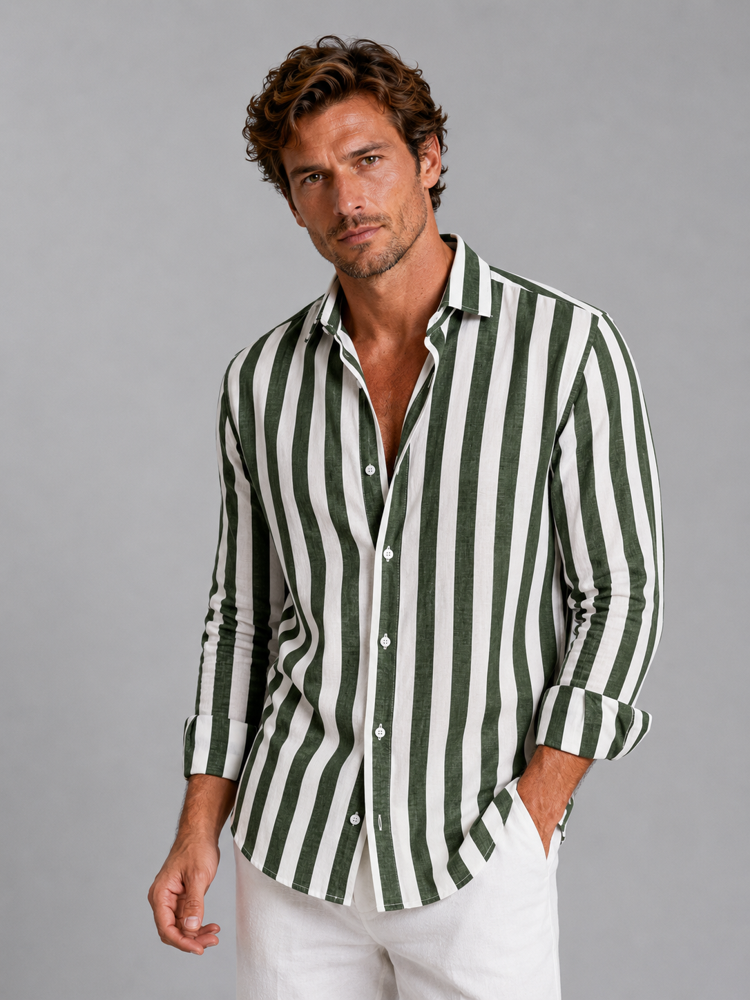 Striped Linen-Look Summer Shirt