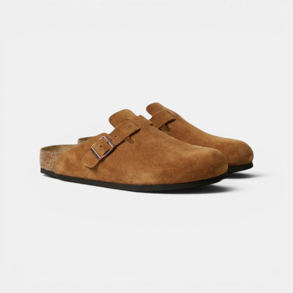 Suede Clogs with Cork Footbed