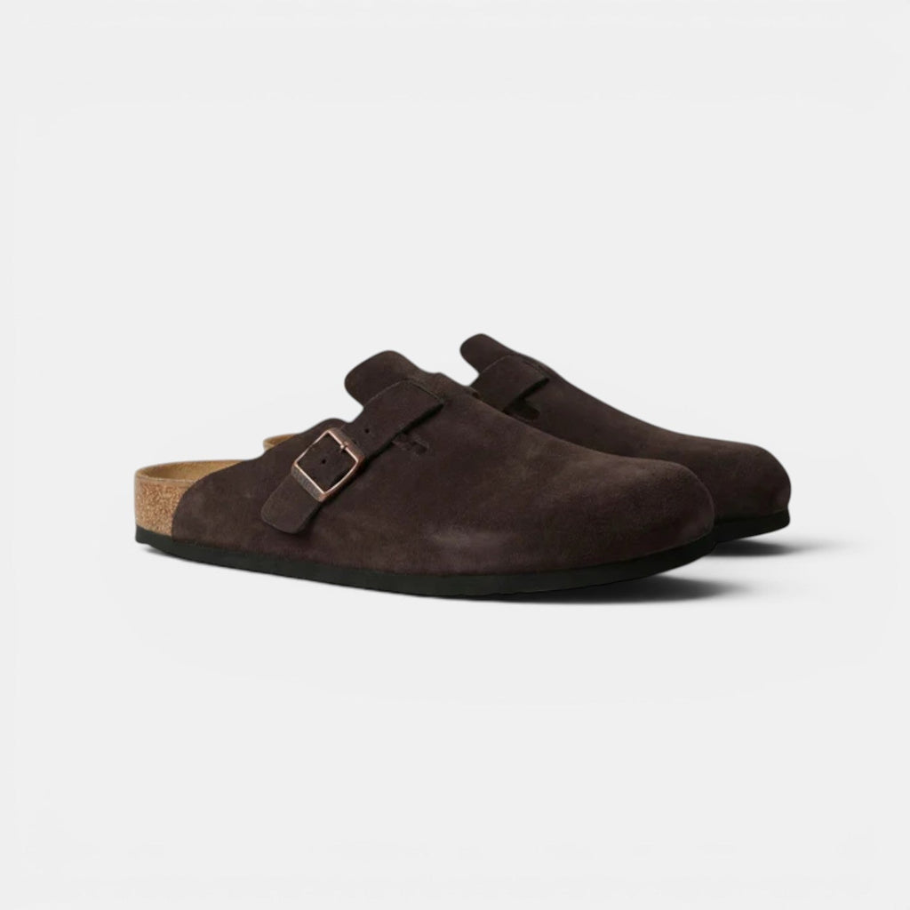 Suede Clogs with Cork Footbed