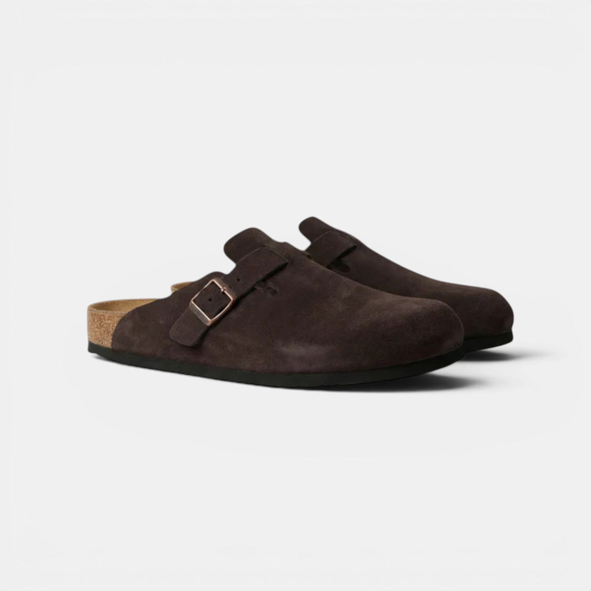 Suede Clogs with Cork Footbed