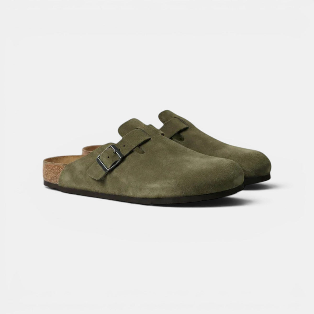 Suede Clogs with Cork Footbed