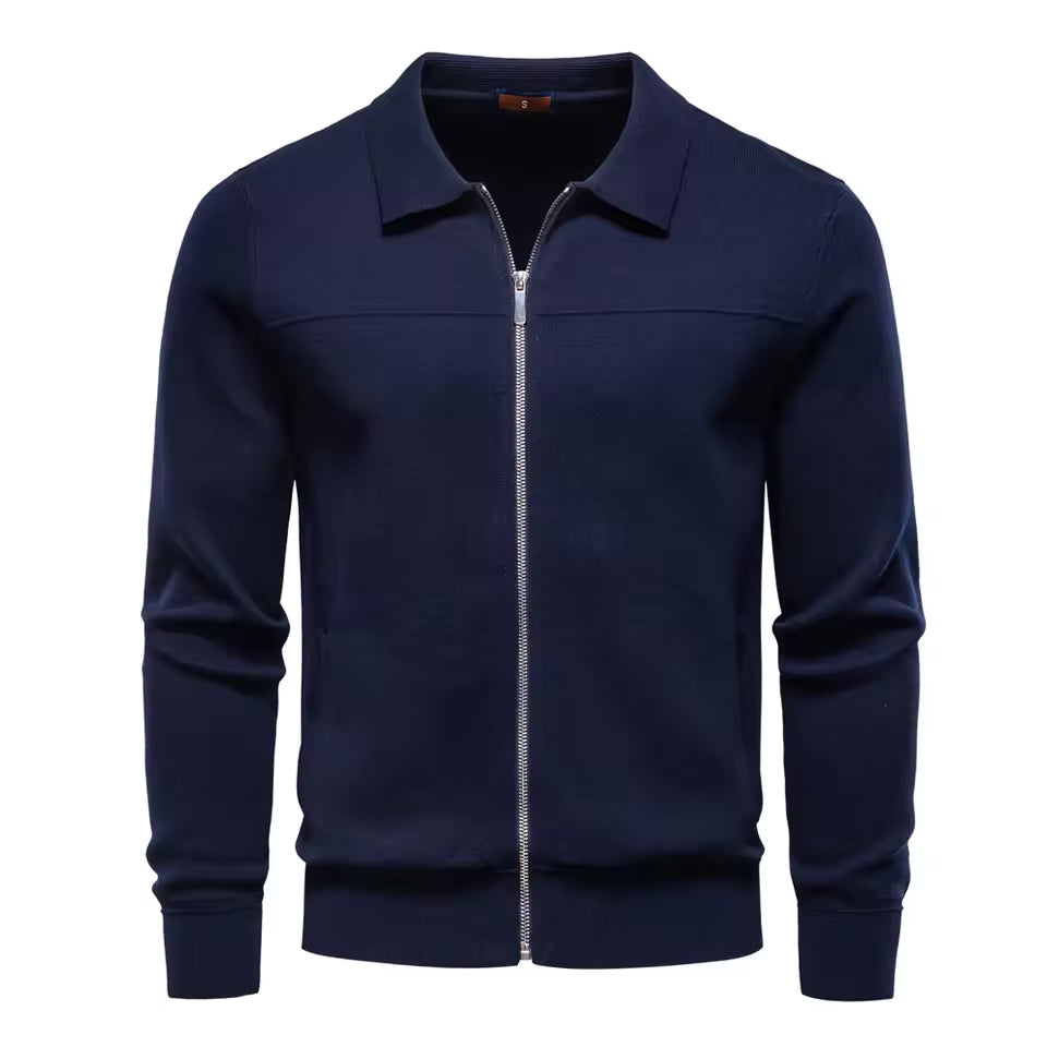 Zip-Up Cotton Knit Cardigan