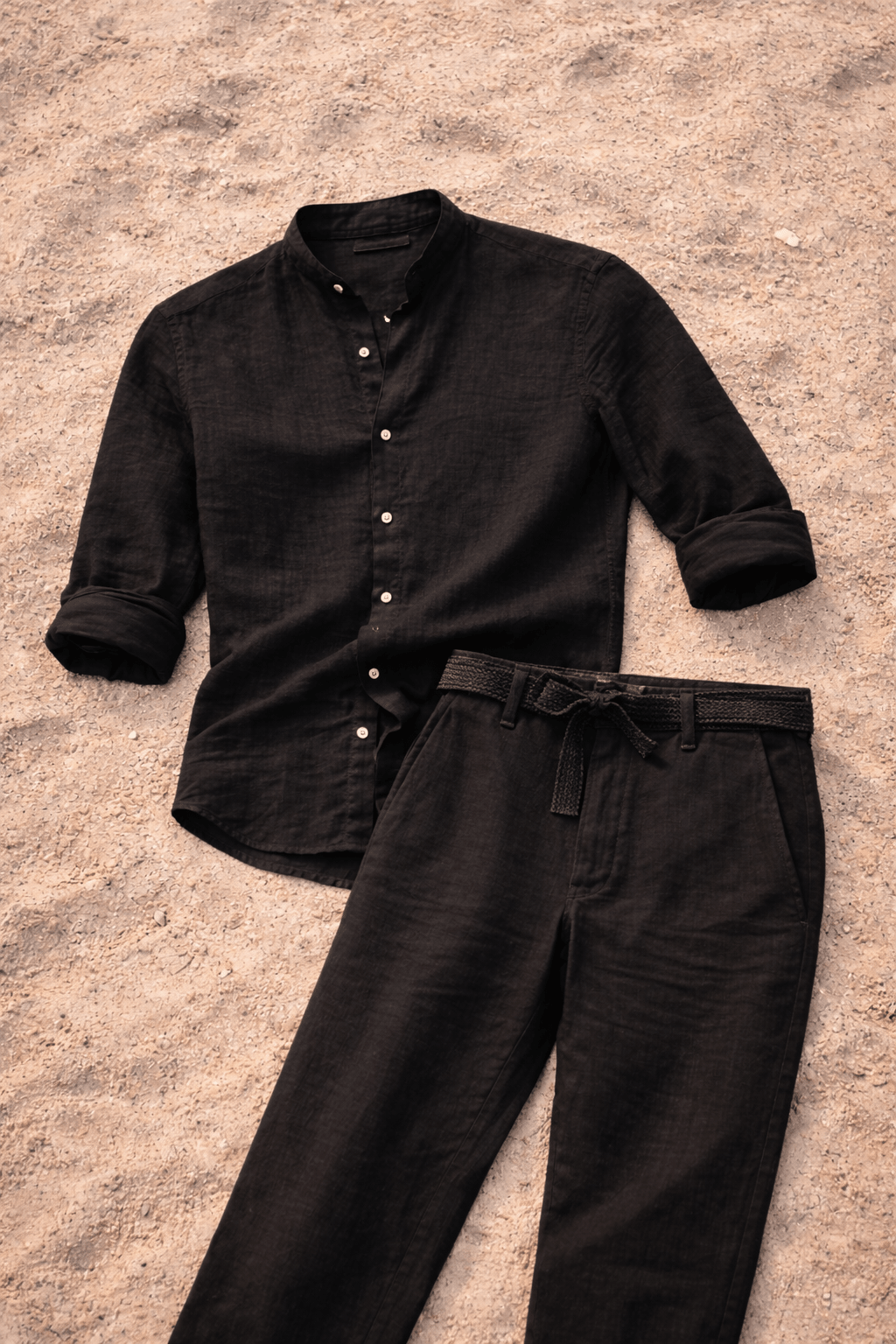 Men's Linen Set – Grandad Collar Shirt & Trousers - Secranzo