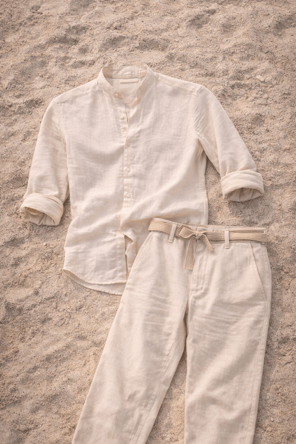 Men's Linen Set – Grandad Collar Shirt & Trousers - Secranzo