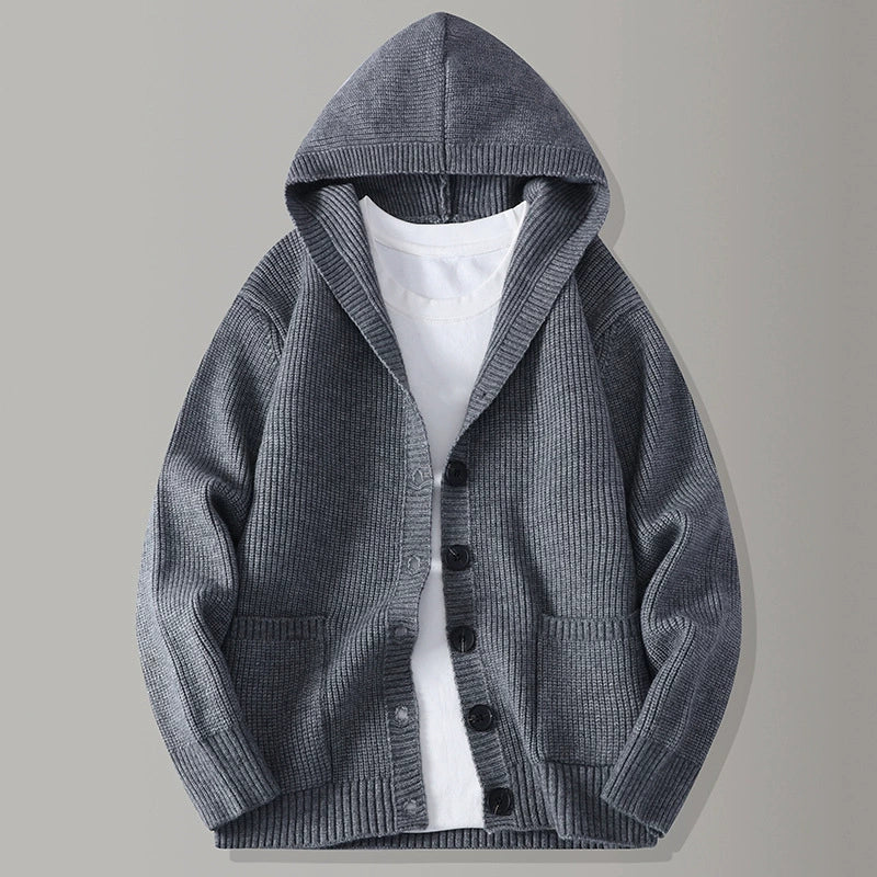 Hooded Textured Knit Cardigan