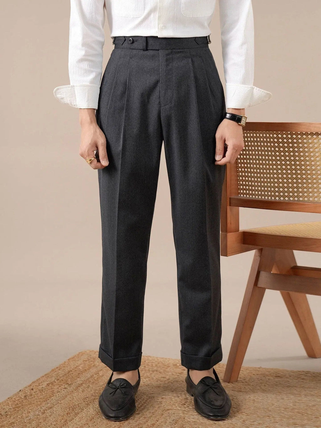 Men's High Waist Pleated Trousers