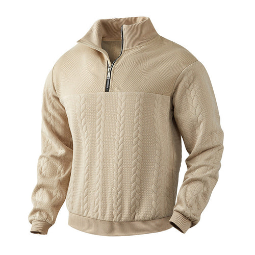Cable Knit Quarter Zip Wool Sweater