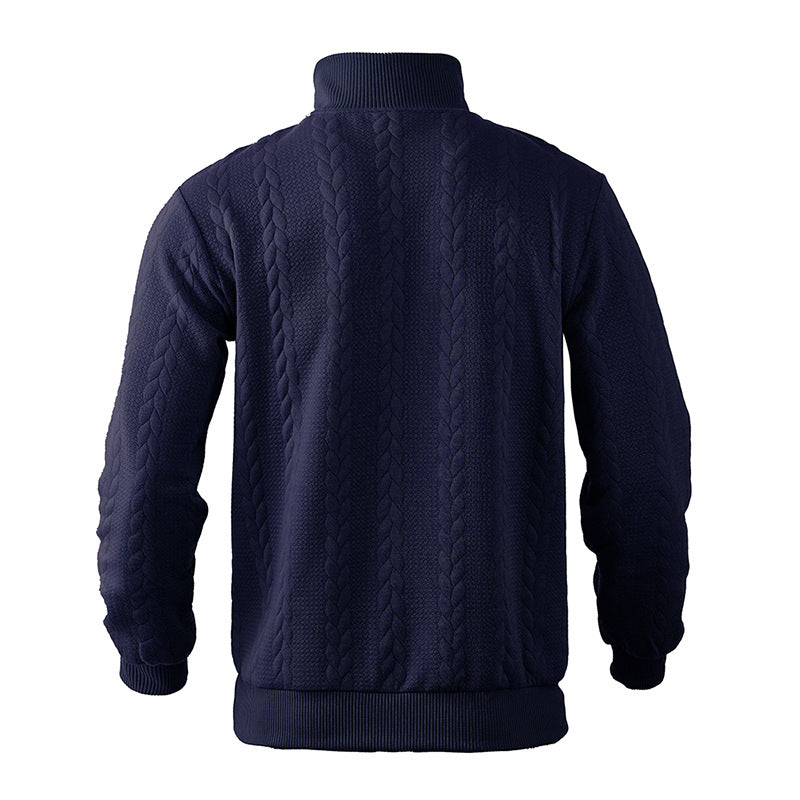 Cable Knit Quarter Zip Wool Sweater