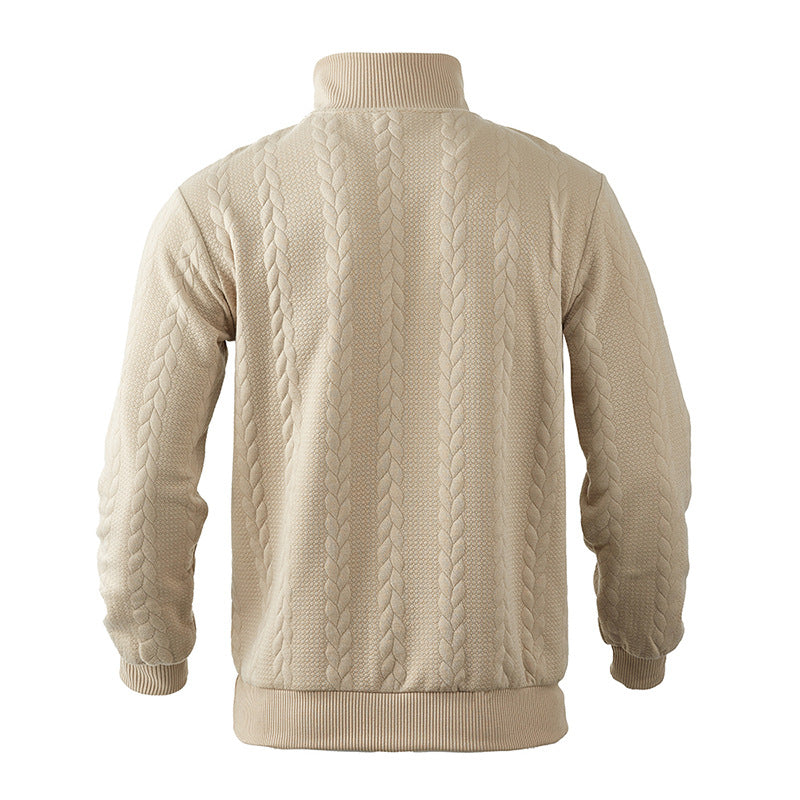 Cable Knit Quarter Zip Wool Sweater