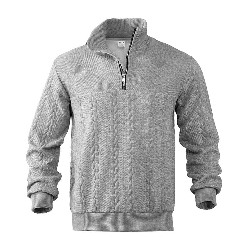 Cable Knit Quarter Zip Wool Sweater