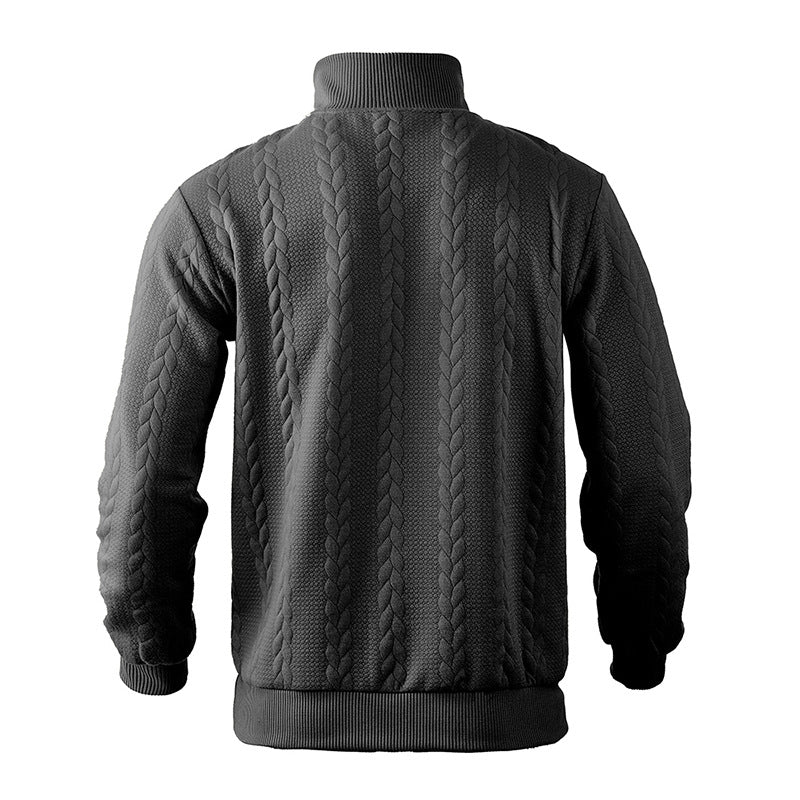 Cable Knit Quarter Zip Wool Sweater