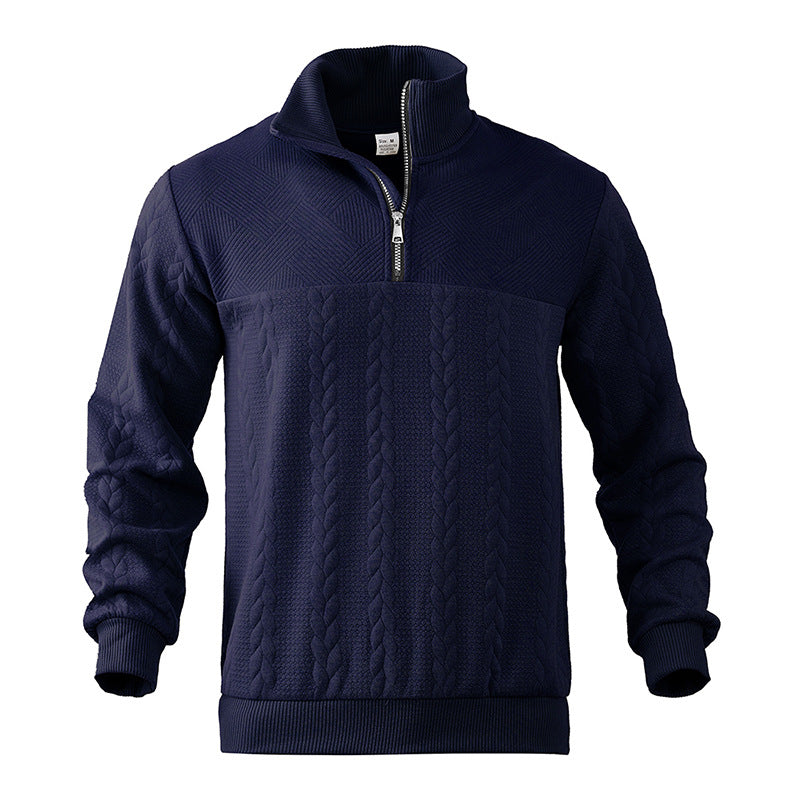 Cable Knit Quarter Zip Wool Sweater