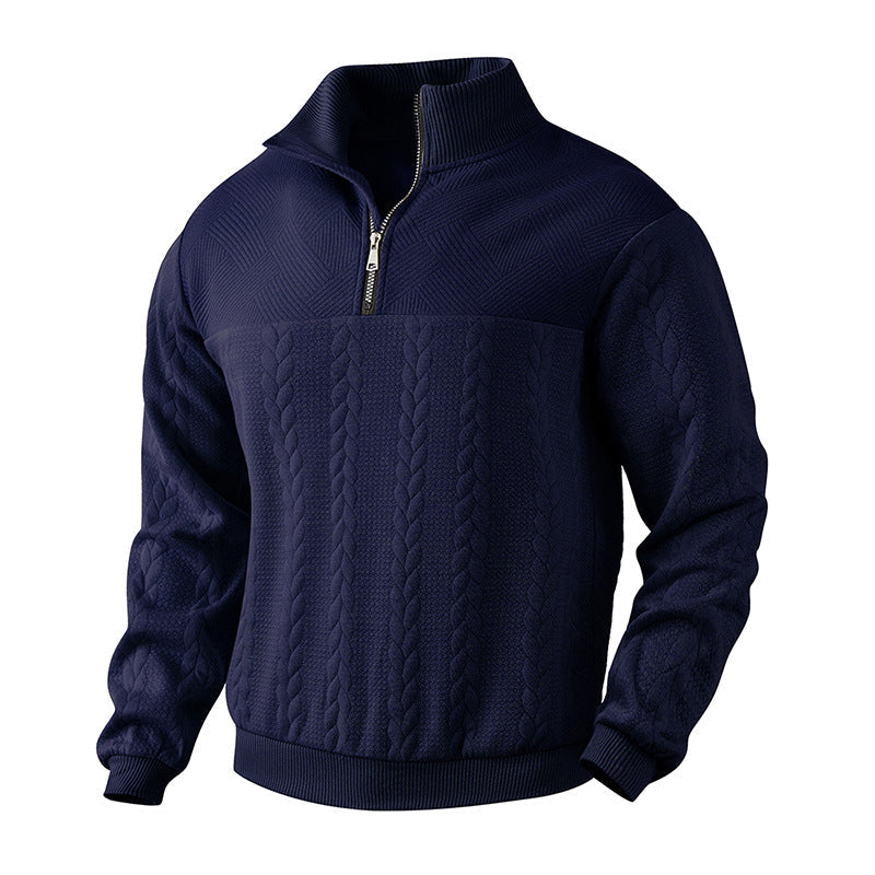 Cable Knit Quarter Zip Wool Sweater